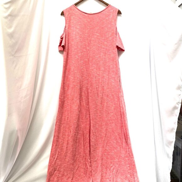 Soft Surroundings Womens Maxi Jersey Knit Dress Sz PL Pink Cold Shoulder Travel - Picture 2 of 9